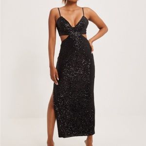 Bardot Sequin Cut Out Slit Midi Dress